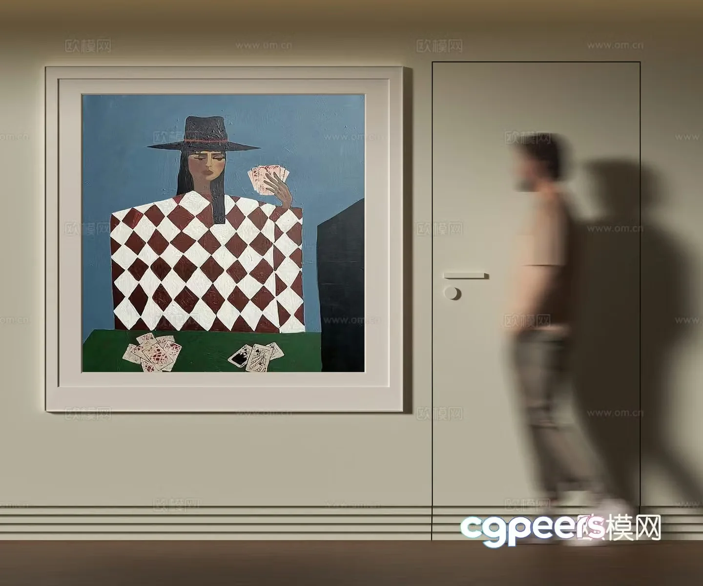 Modern abstract figure hanging painting 3d model