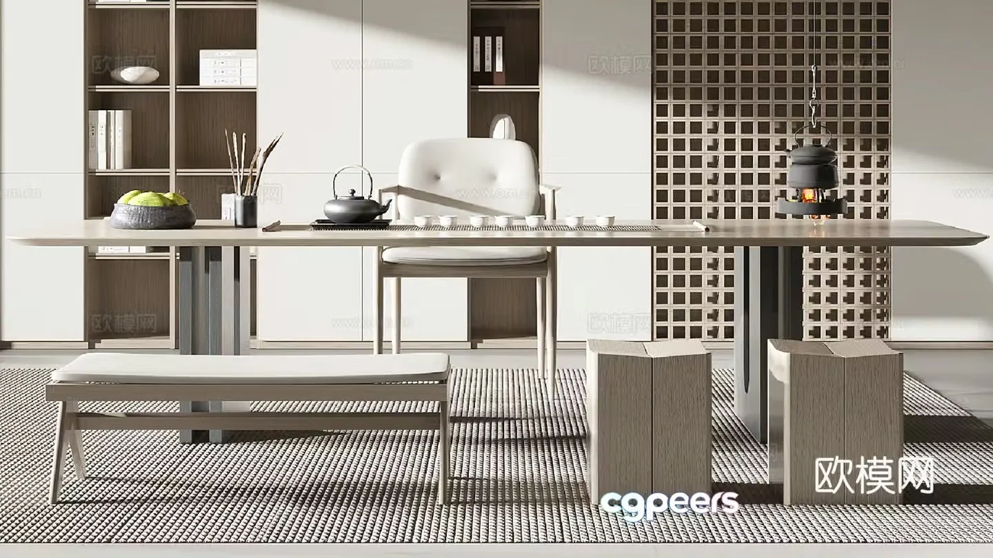 New Chinese tea table and chairs 3d model