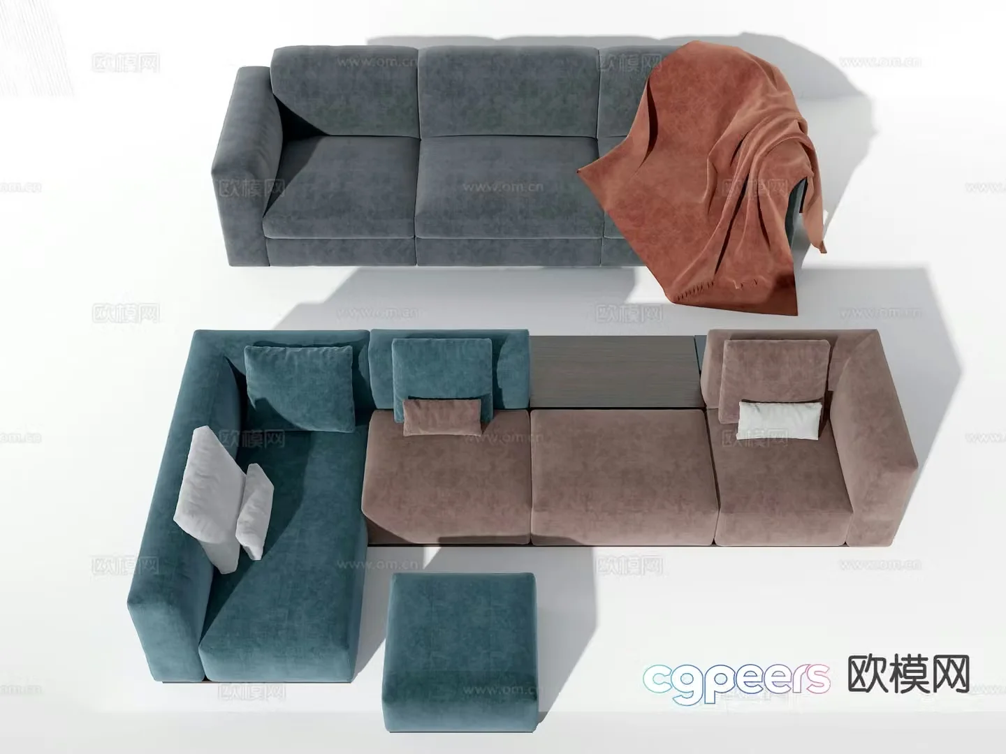 Modern block sofa multi-person sofa 3d model