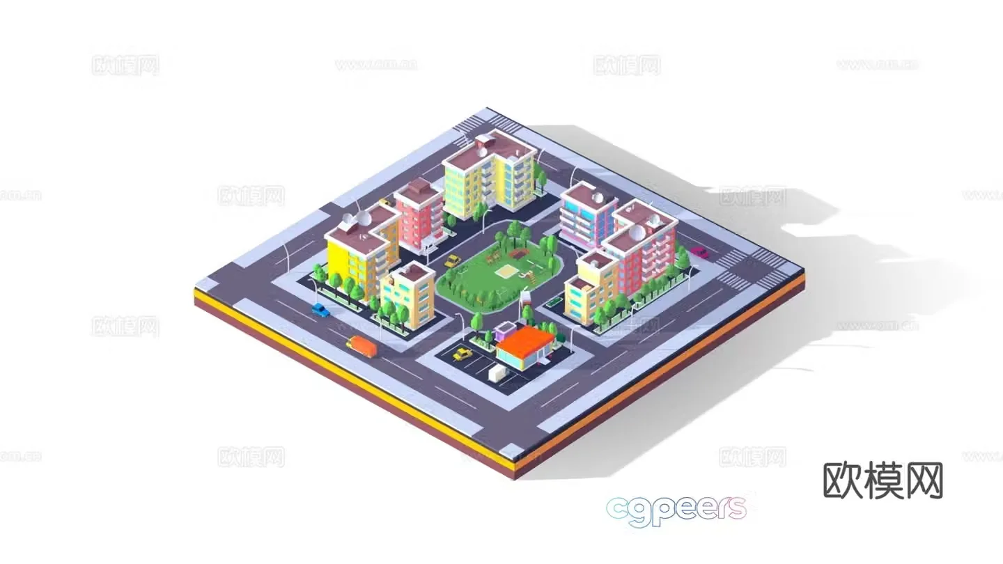 Cartoon city block 3d model