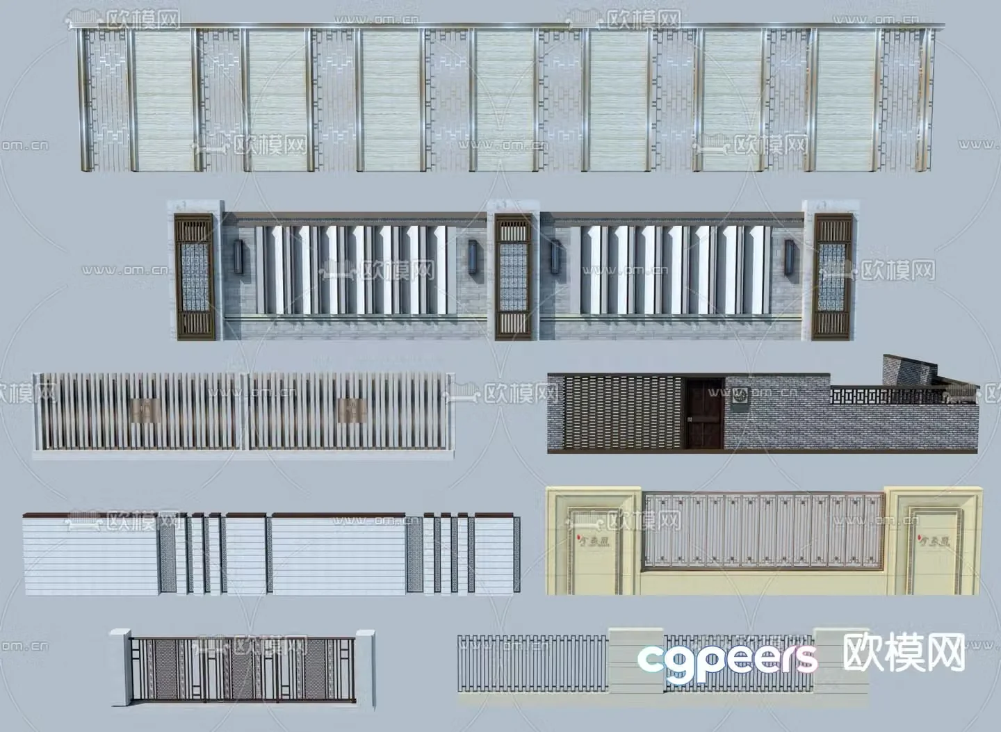New Chinese style landscape wall fence railing 3d model