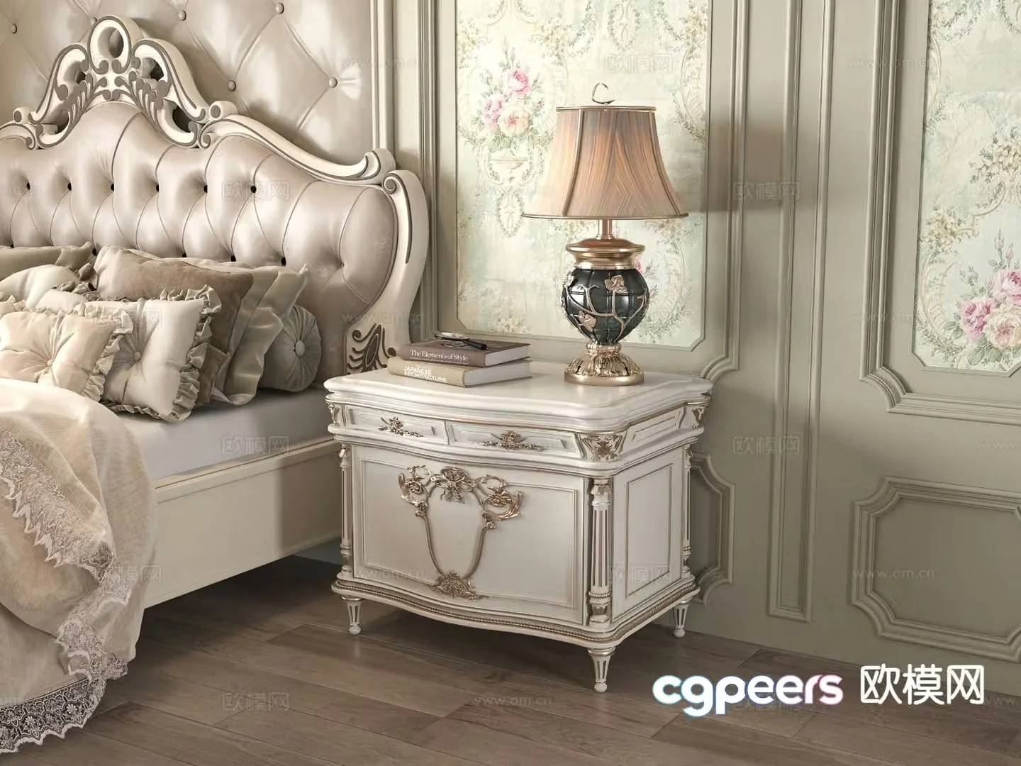 European style bedside table 3d model