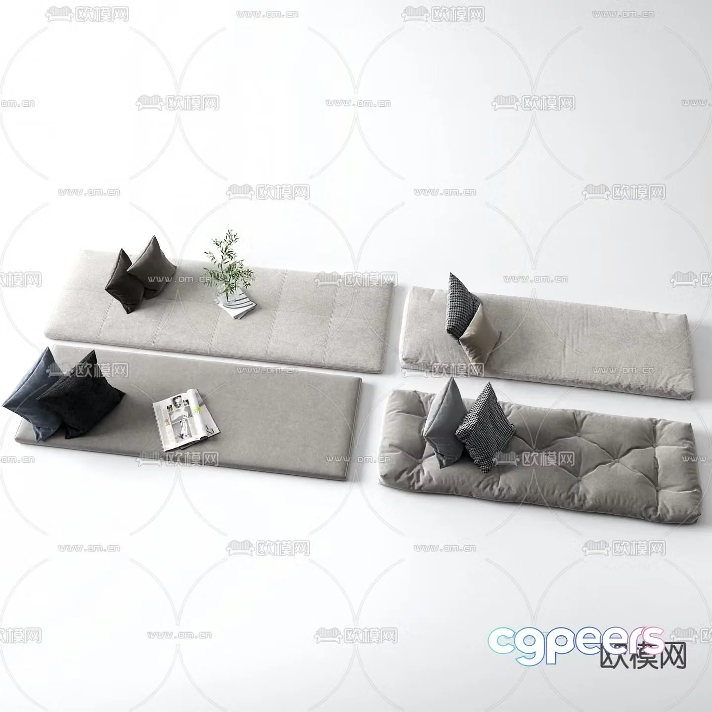 Bay window cushion pillow cushion 3d model