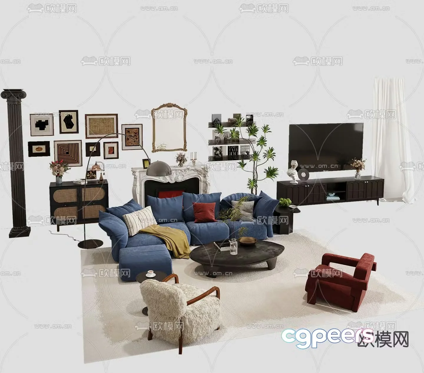 French sectional sofa 3d model