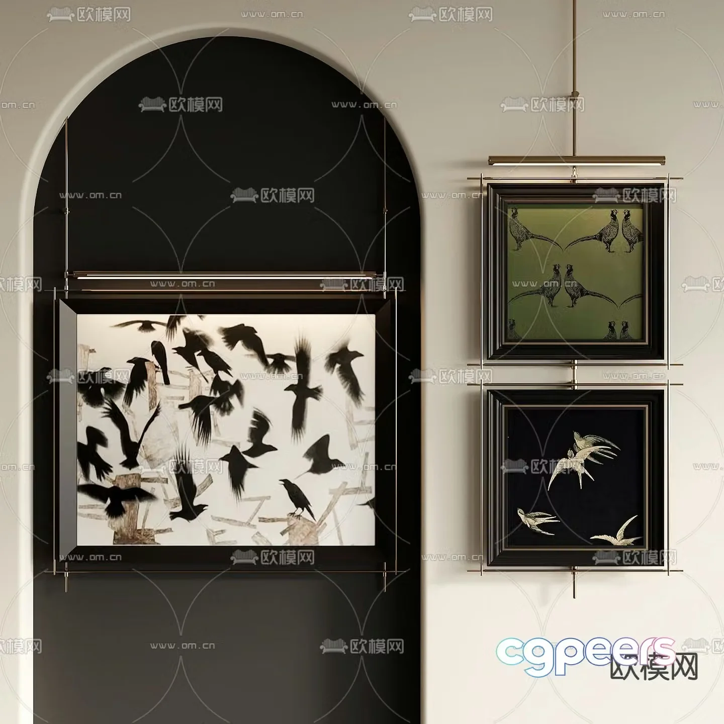 Middle-aged style hanging paintings decorative paintings 3D model