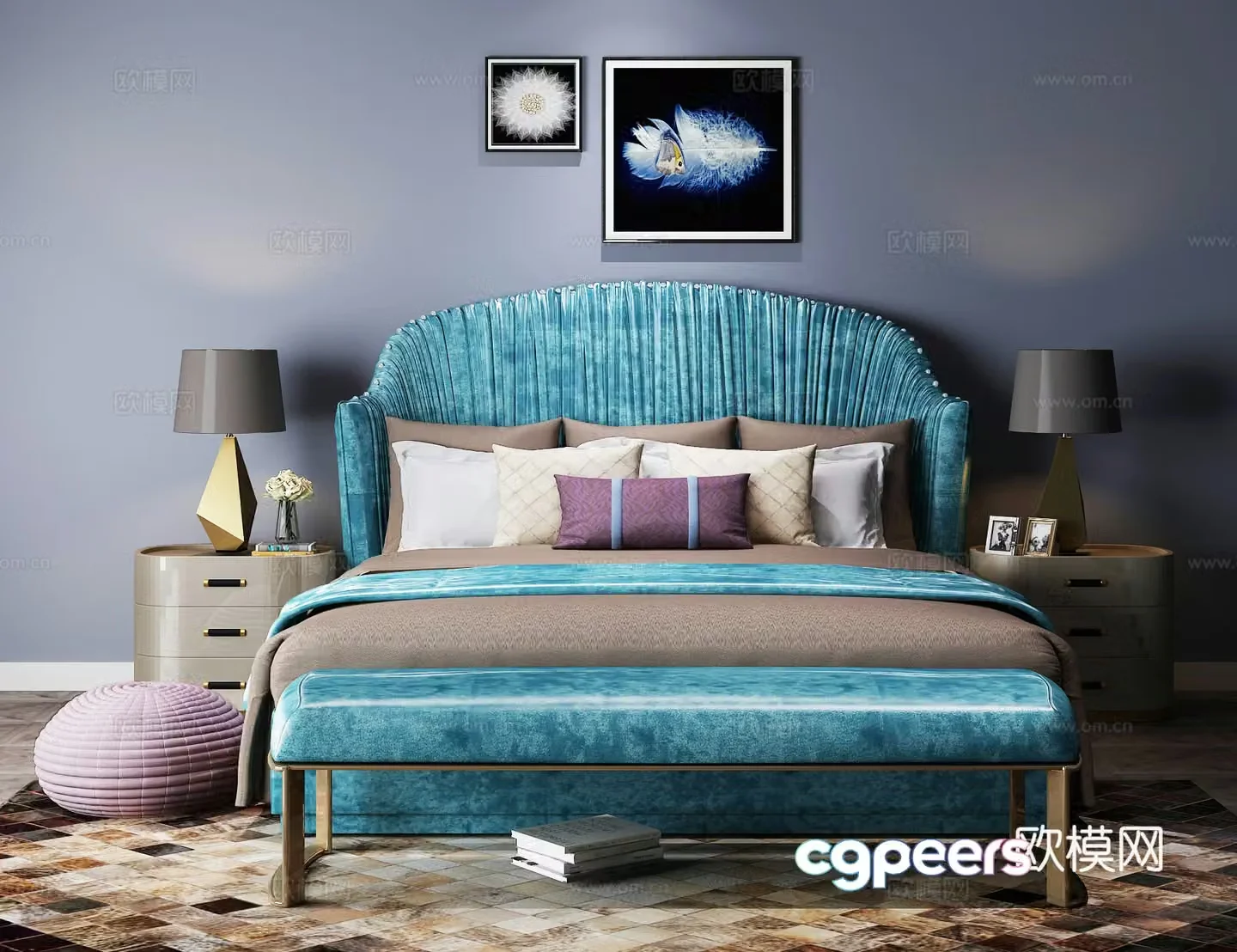 Modern style daughter room double bed 3d model