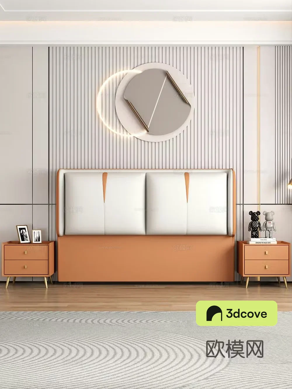 Modern bedroom Bedside double bed nightstand