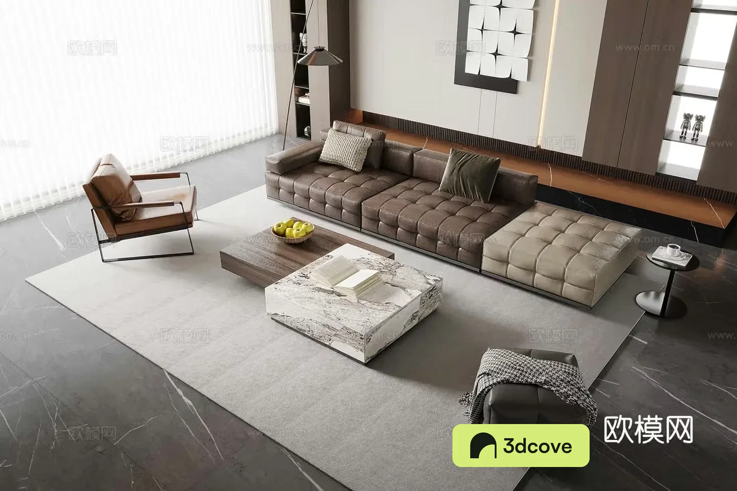 Modern minimalist living room sofa coffee table combination sofa background wall