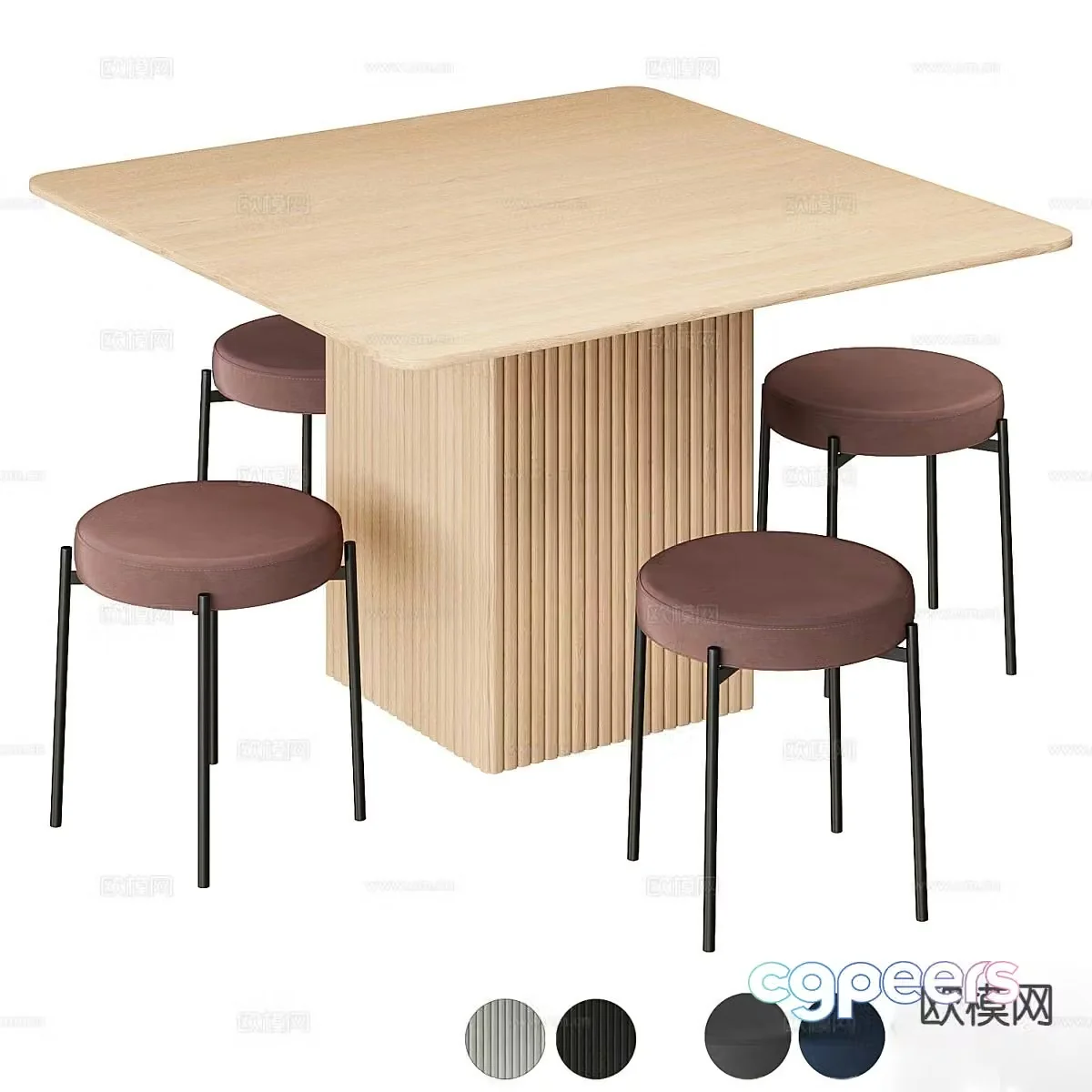 Modern square dining table and chairs 3d model