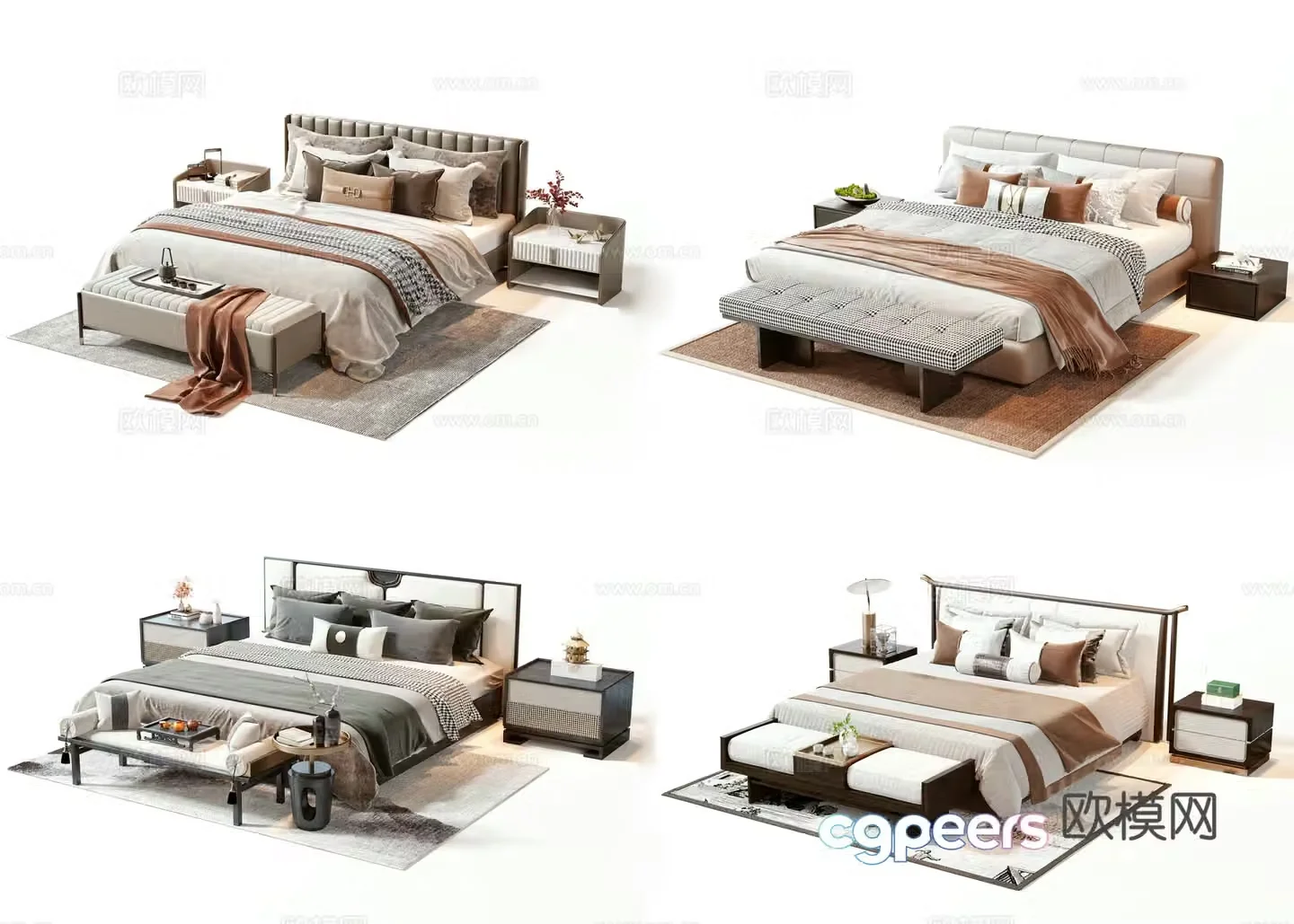 New Chinese style double bed 3D model