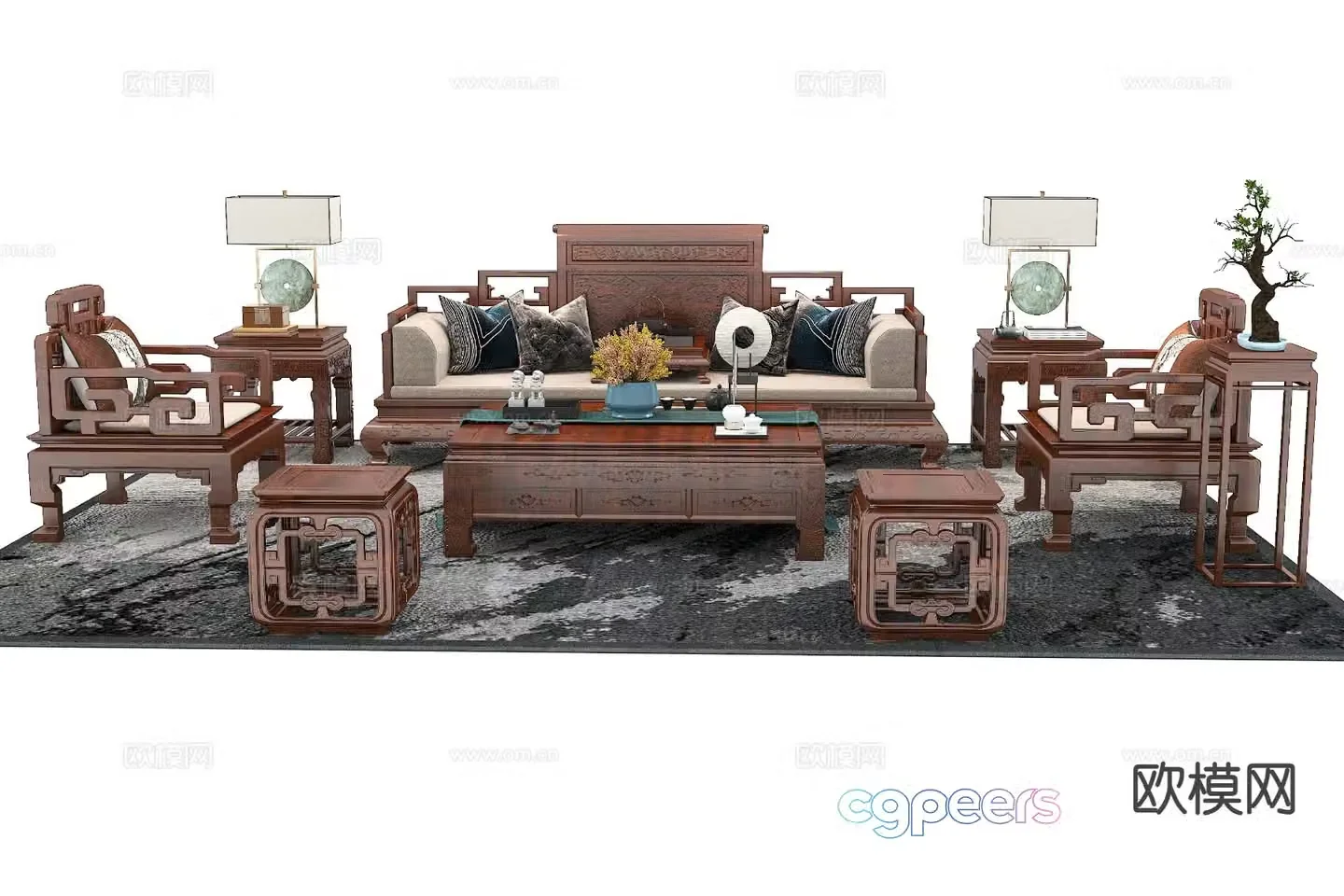 Chinese mahogany sofa modular sofa 3d model