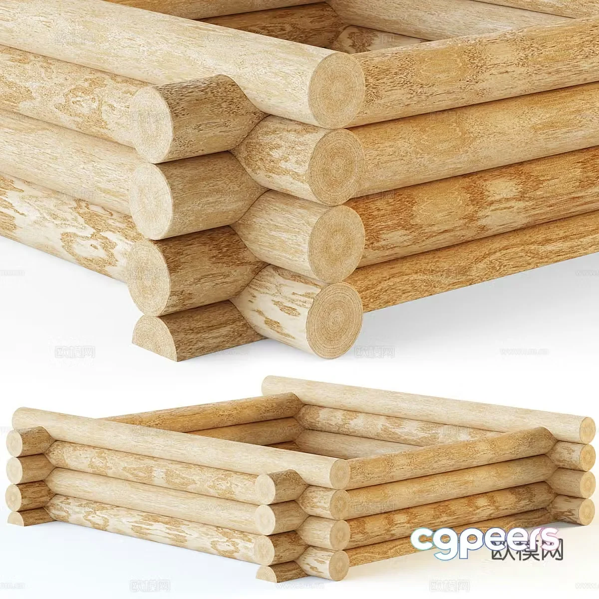 New Chinese style log style wooden components wooden house components 3D model