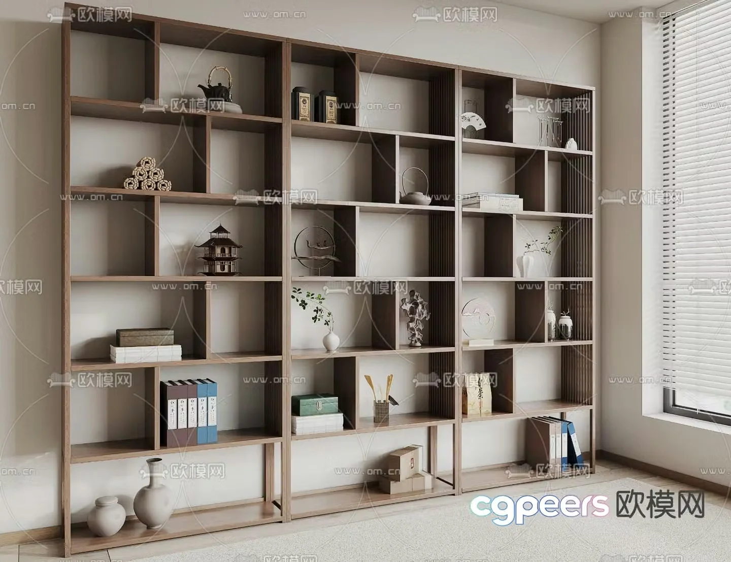 New Chinese style bookshelf storage rack 3d model