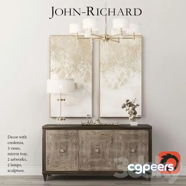 3ds Max Free – John Richard EUR-04-0248 Faux Bois Three-Door Credenza and decor