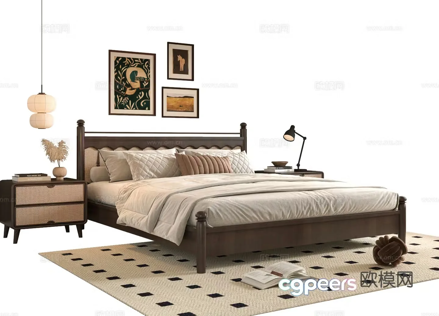 Middle-aged double bed 3D model