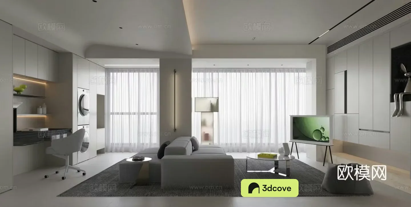 Living room sofa carpet coffee table hanging painting floor lamp restaurant