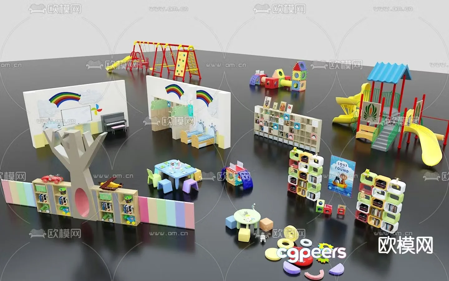 Children’s bookcase children’s table and chair 3d model