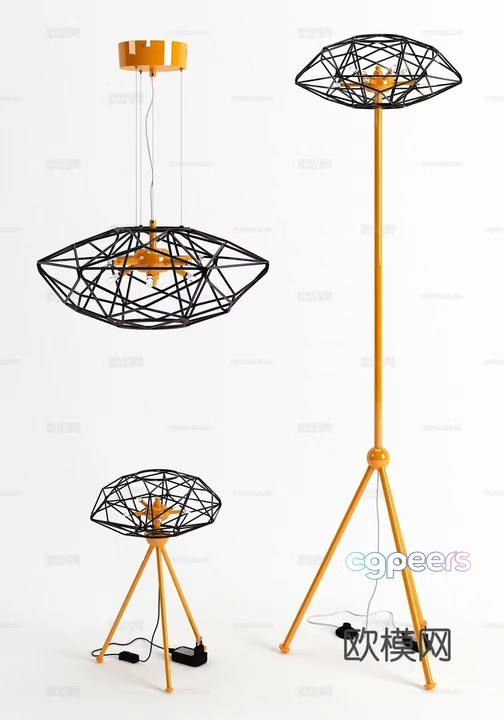 Modern geometric chandeliers floor lamp table lamp combination 3D model