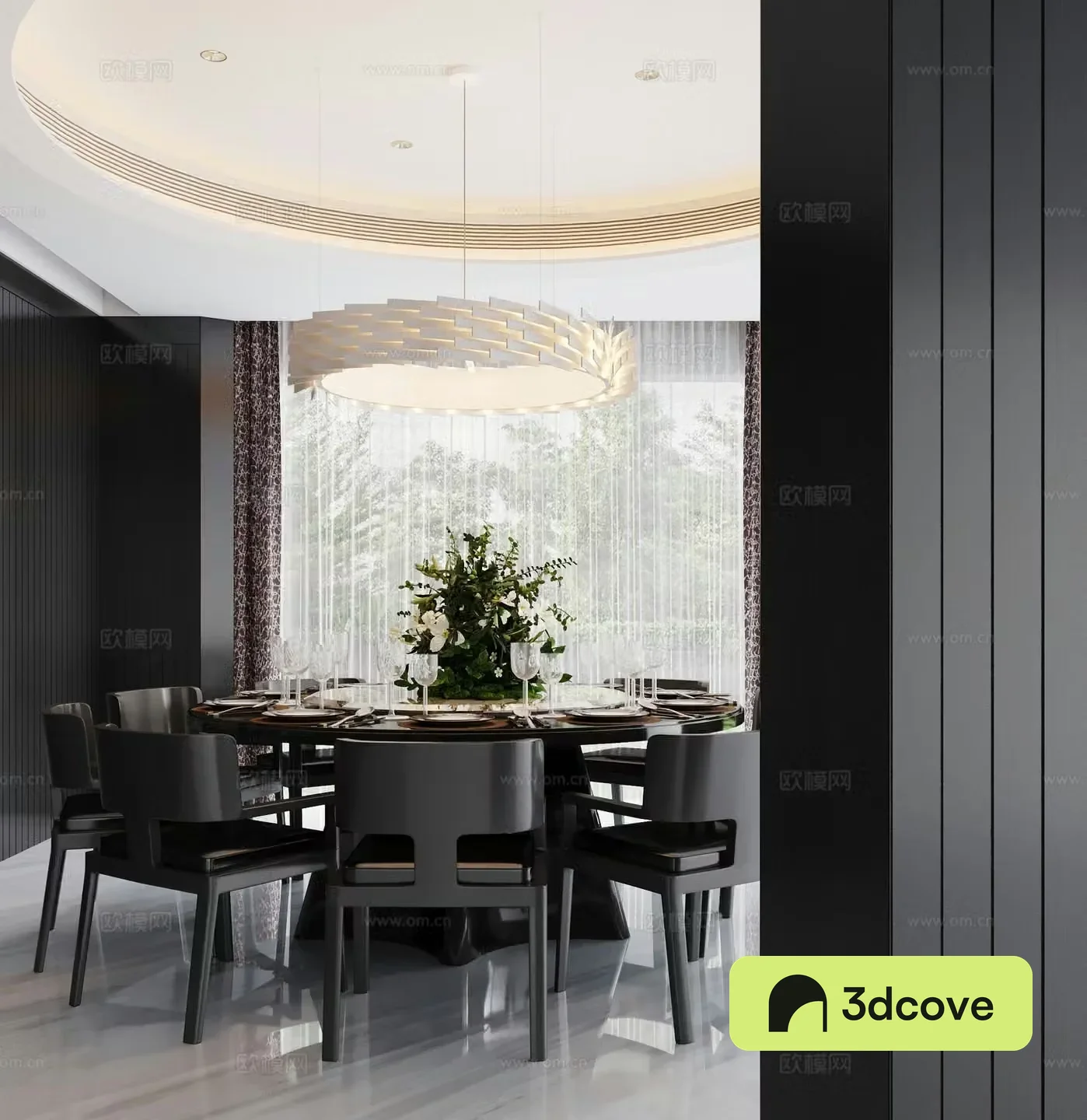 Modern restaurant private room dining table dining chair chandeliers new Chinese style villa restaurant