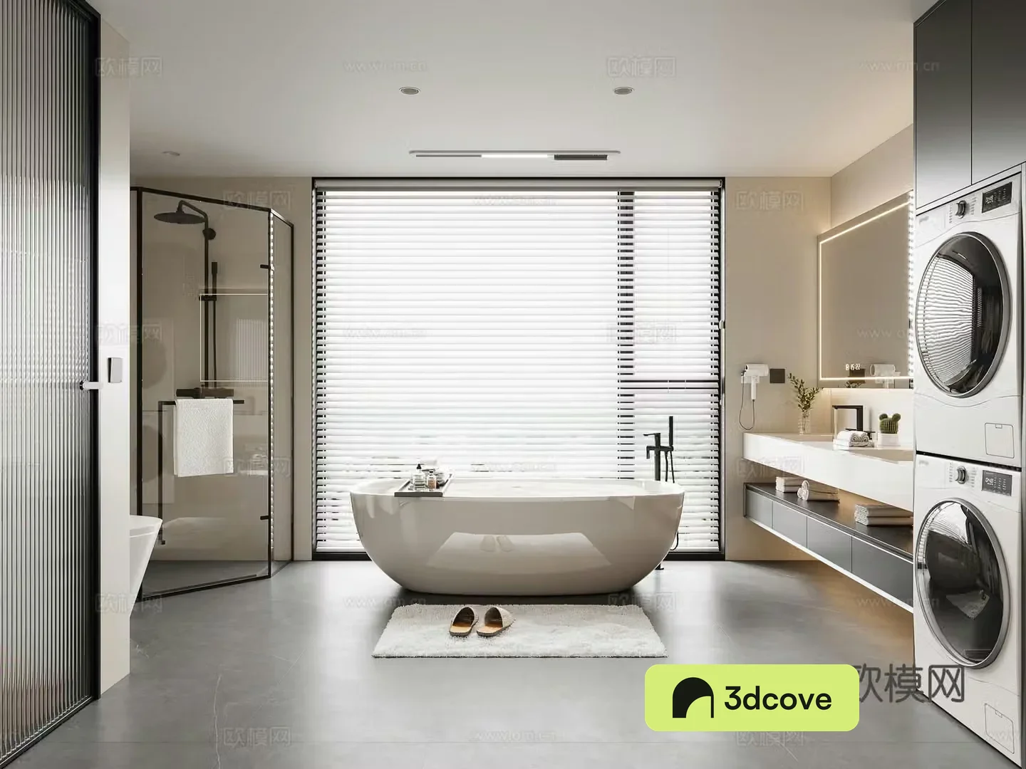 Modern bathroom Villa bathroom Bathtub Linear bathroom heater Shower room partition
