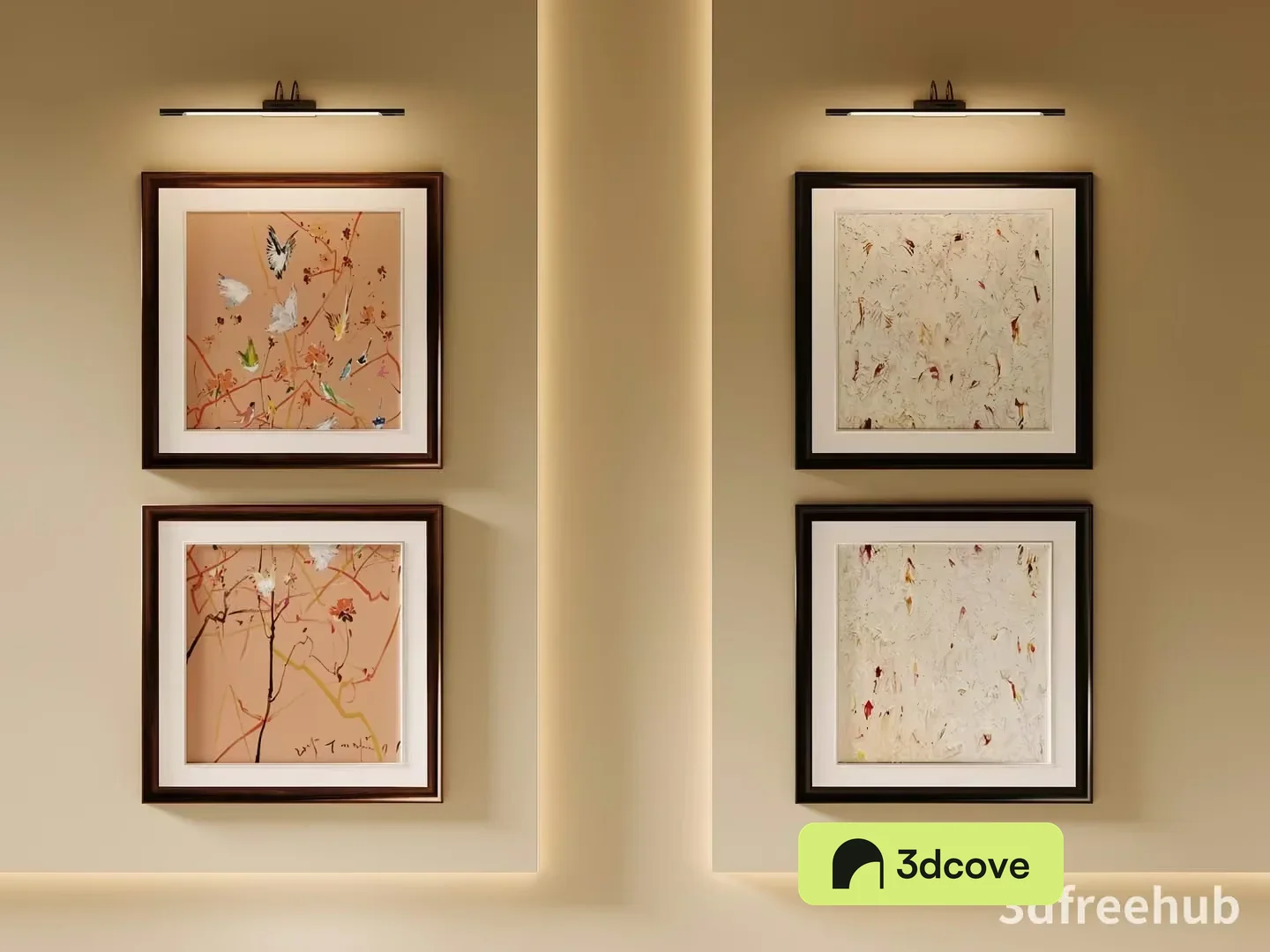 Four Framed Paintings On A Wall