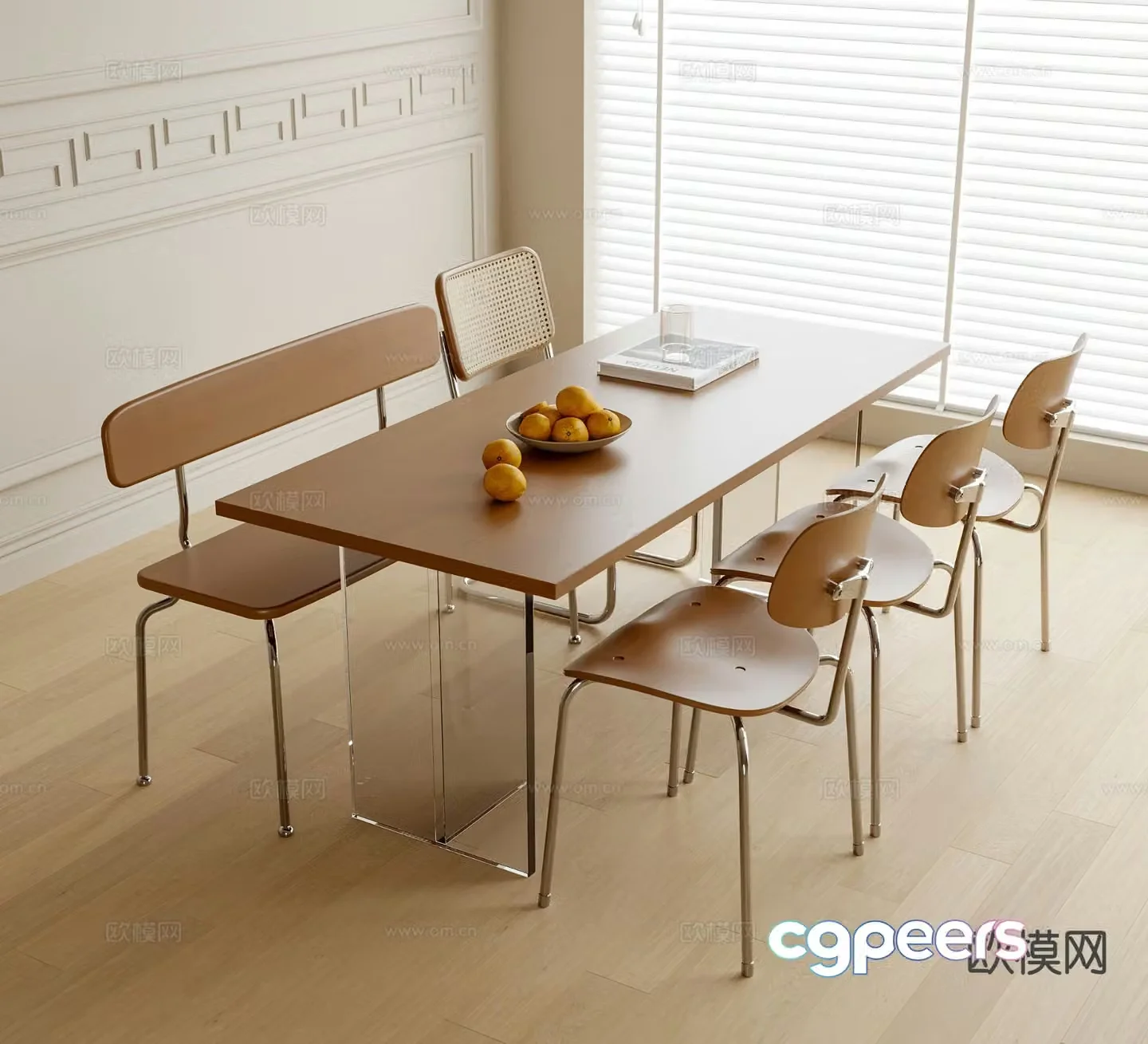 Log style dining table 3D model