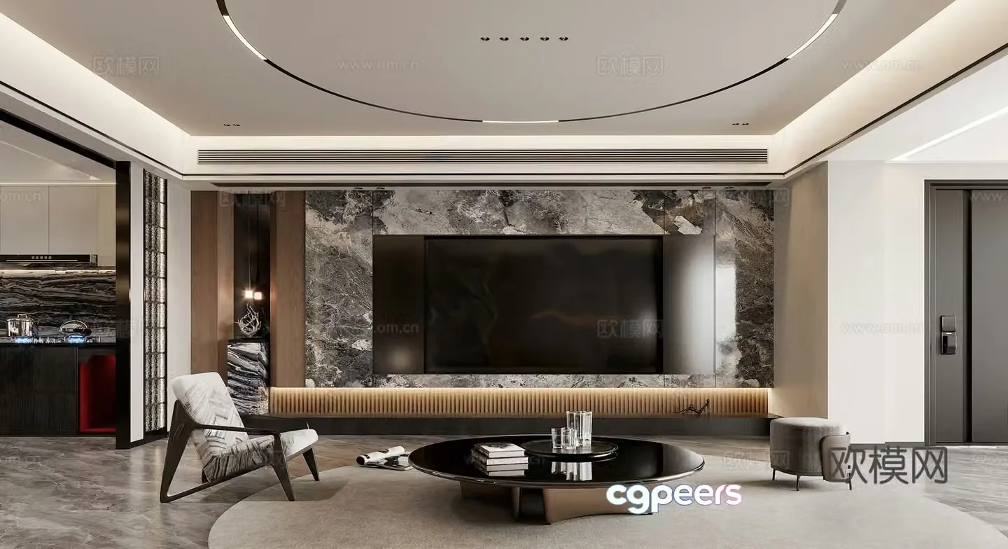 Modern Italian light luxury home living room sofa and coffee table combination marble TV background wall kitchen 3d model