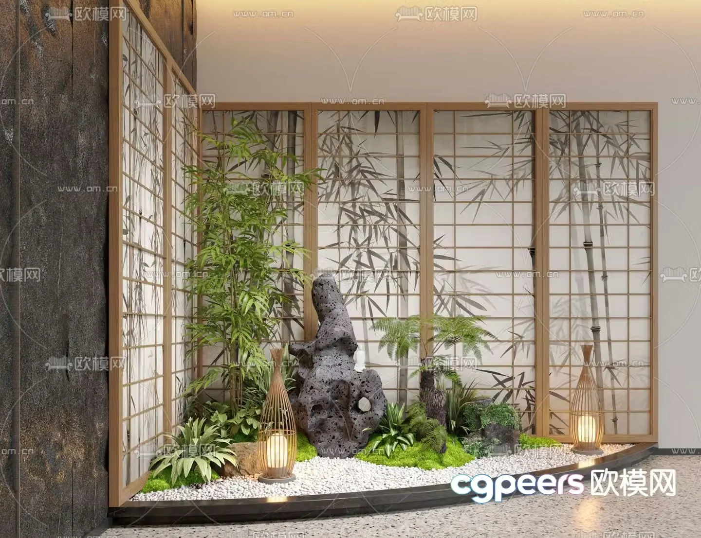 Indoor landscape bamboo leaf screen 3d model