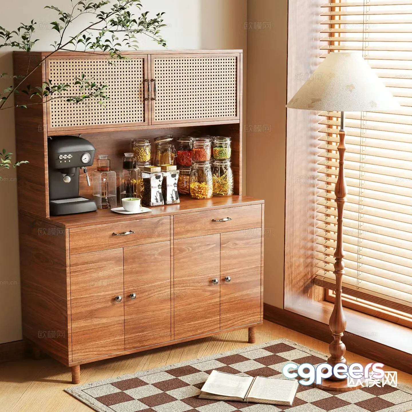 3D model of log style sideboard