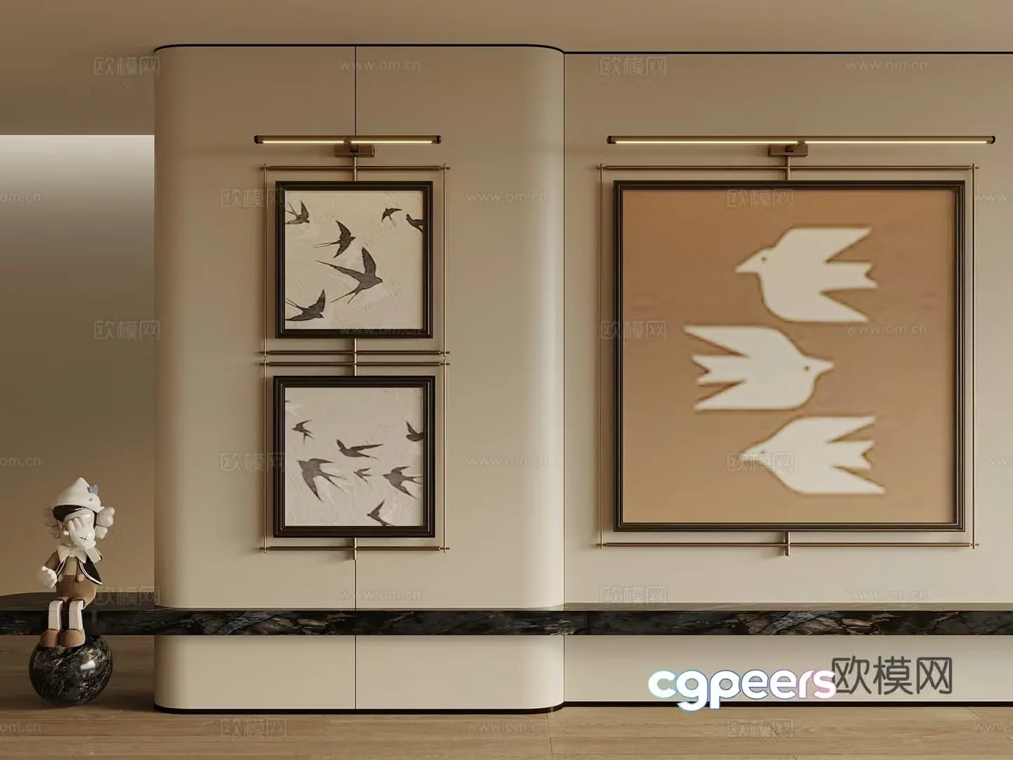 New Chinese style ancient Chinese hanging paintings decorative paintings hanging paintings picture frames living room hanging paintings 3D model
