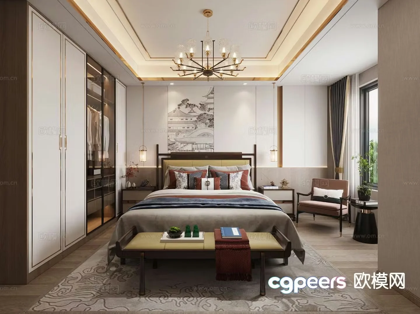 New Chinese style bedroom master bedroom elderly room 3d model