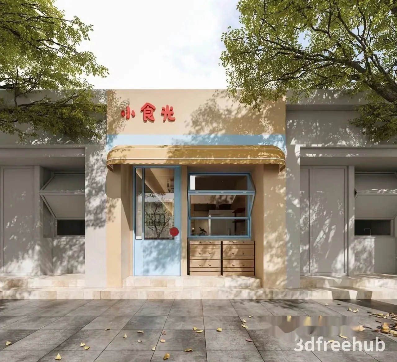 A Storefront With A Tree 3D Model – 20253 – VRAY Render