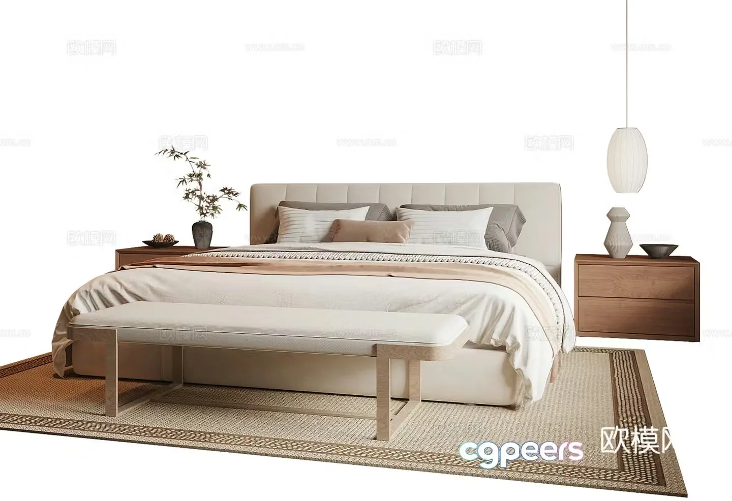 Song style double bed 3D model