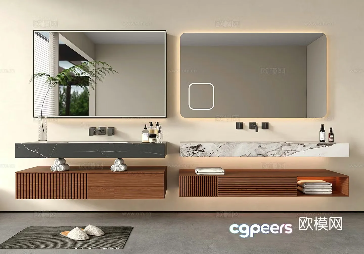 Modern bathroom cabinet bathroom sink hanging marble mirror 3d model