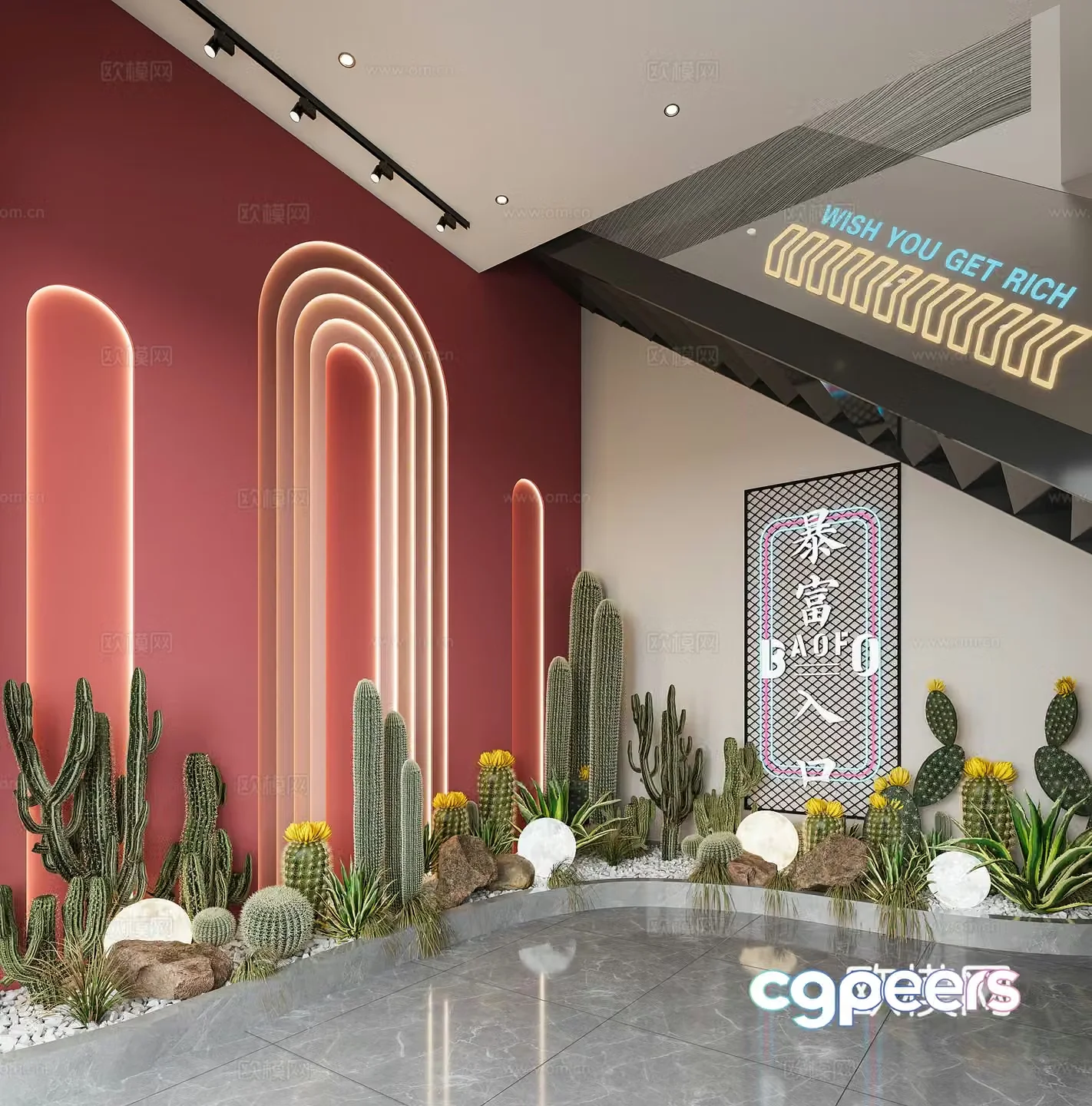 Plant heap background wall plants green plants green plants cactus stairs internet celebrity background wall 3d model