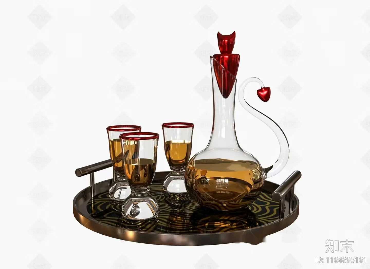 A Set Of Glasses And A Decanter On A Tray 3D Model – 14438 – VRAY Render