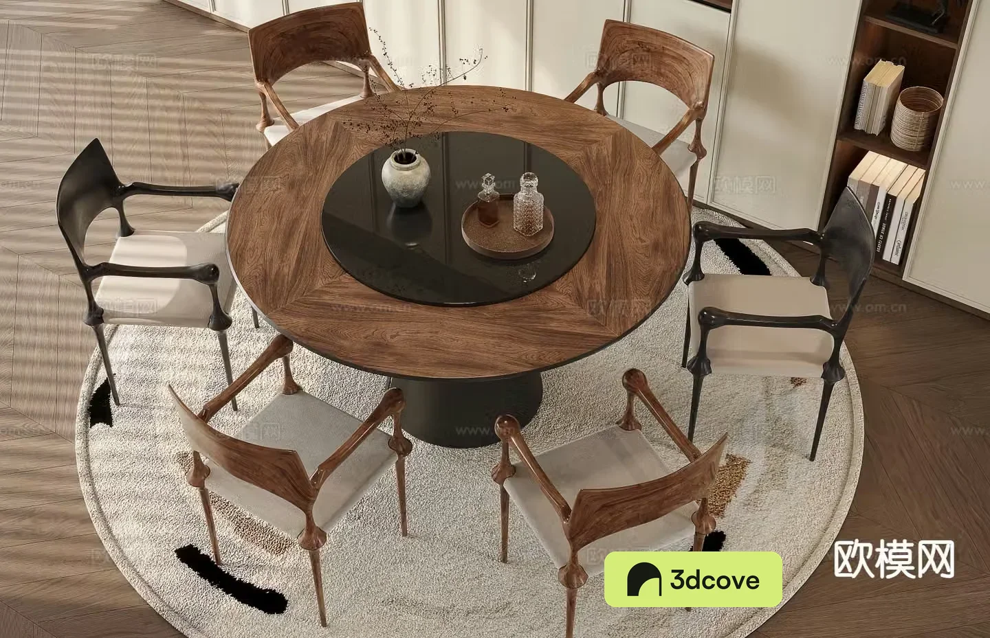 Medieval style dining table and chairs round table