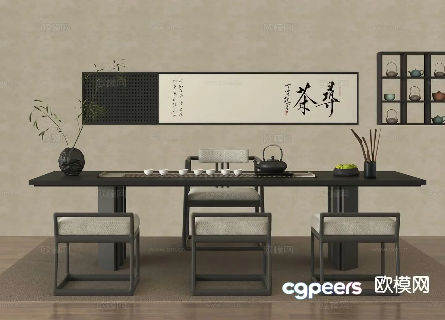 New Chinese style tea table and chairs tea table tea table 3d model