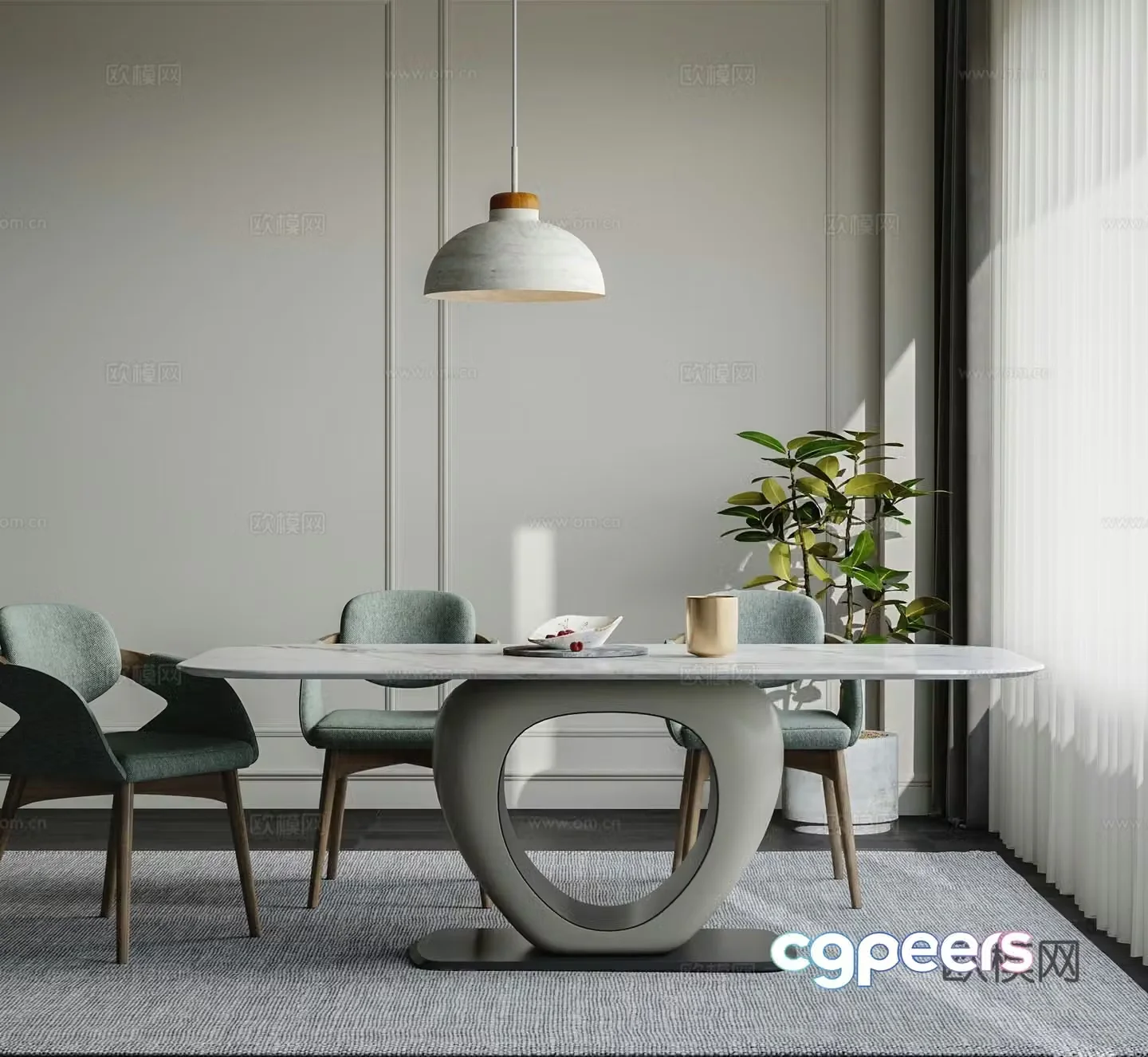 Modern dining table and chairs 3d model