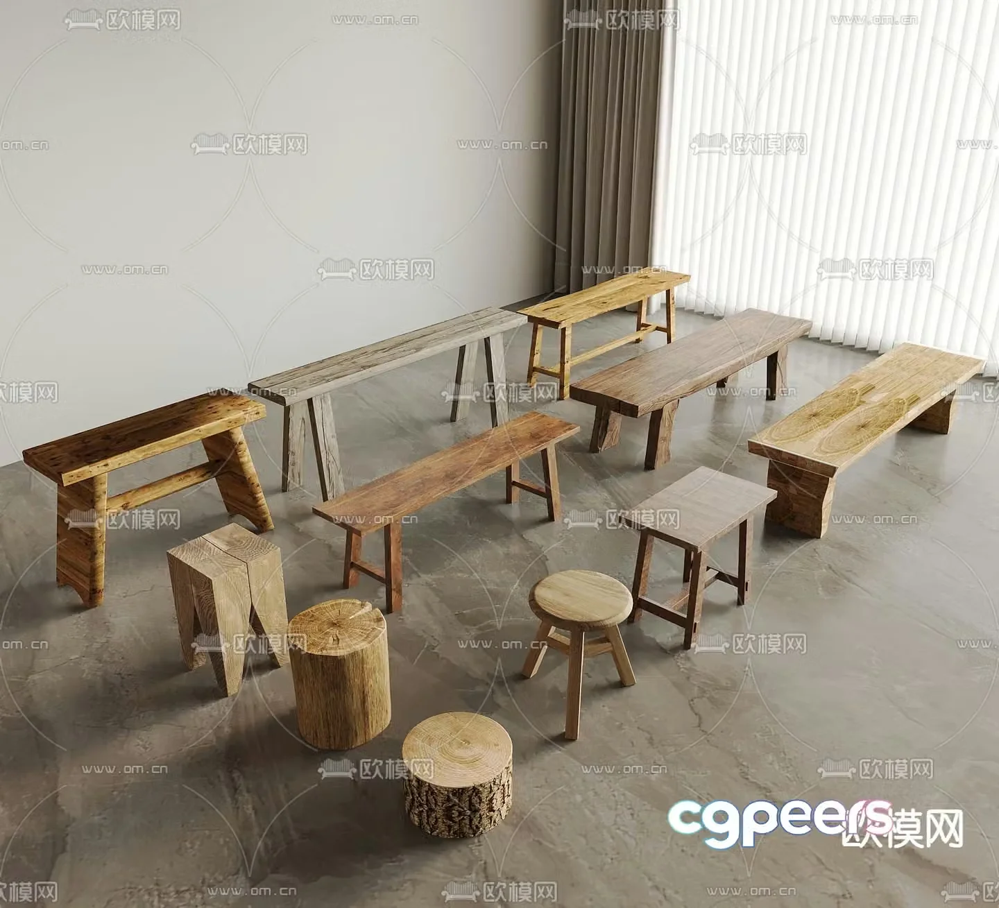 wabi-sabi stool bench bench 3d model