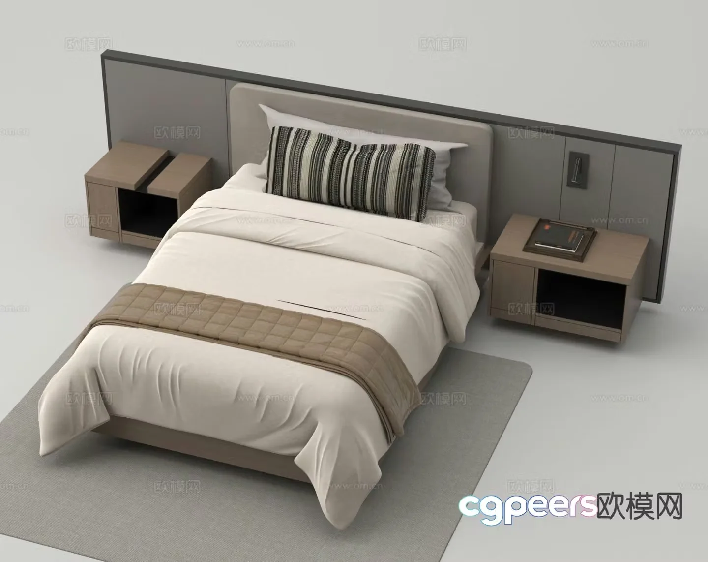 Modern double bed hotel room bed standard room bed 3d model