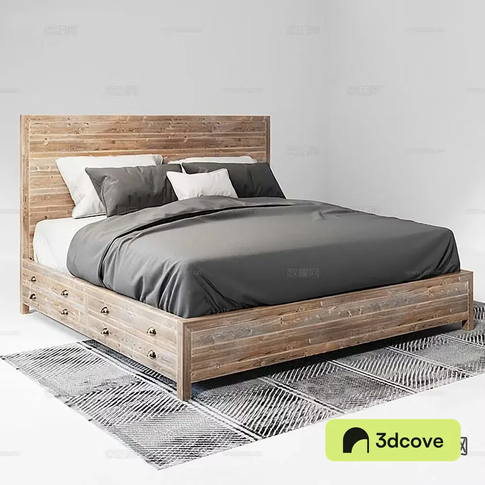 Log style double bed