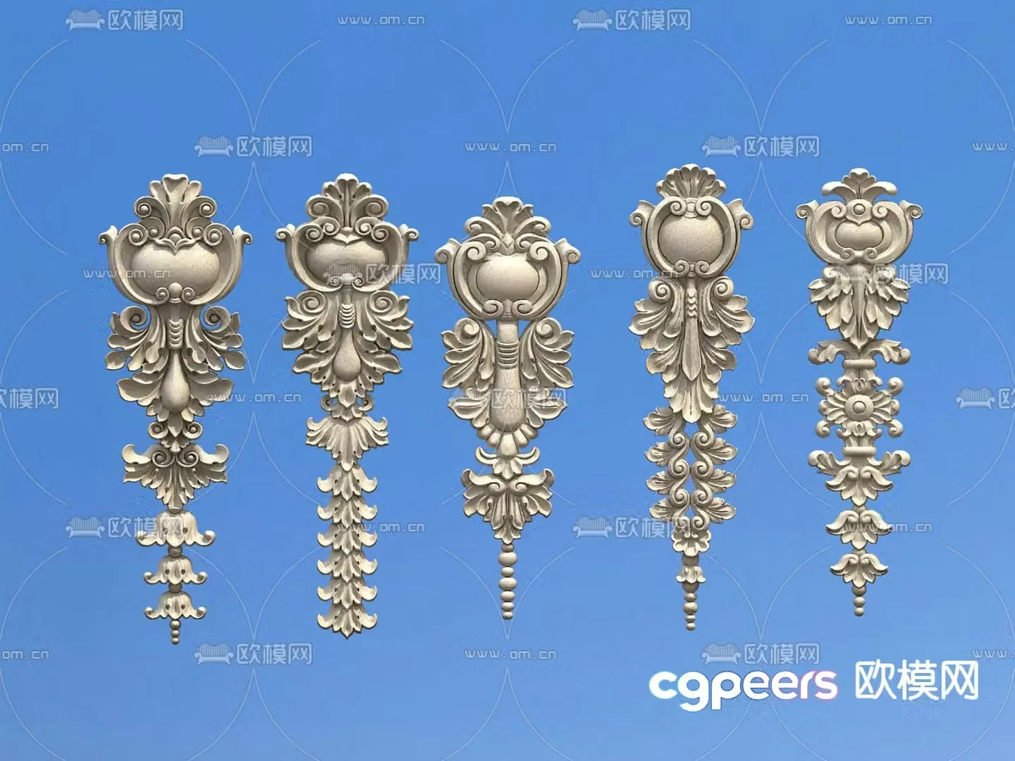 European column flower architectural carving exterior wall carving 3D model