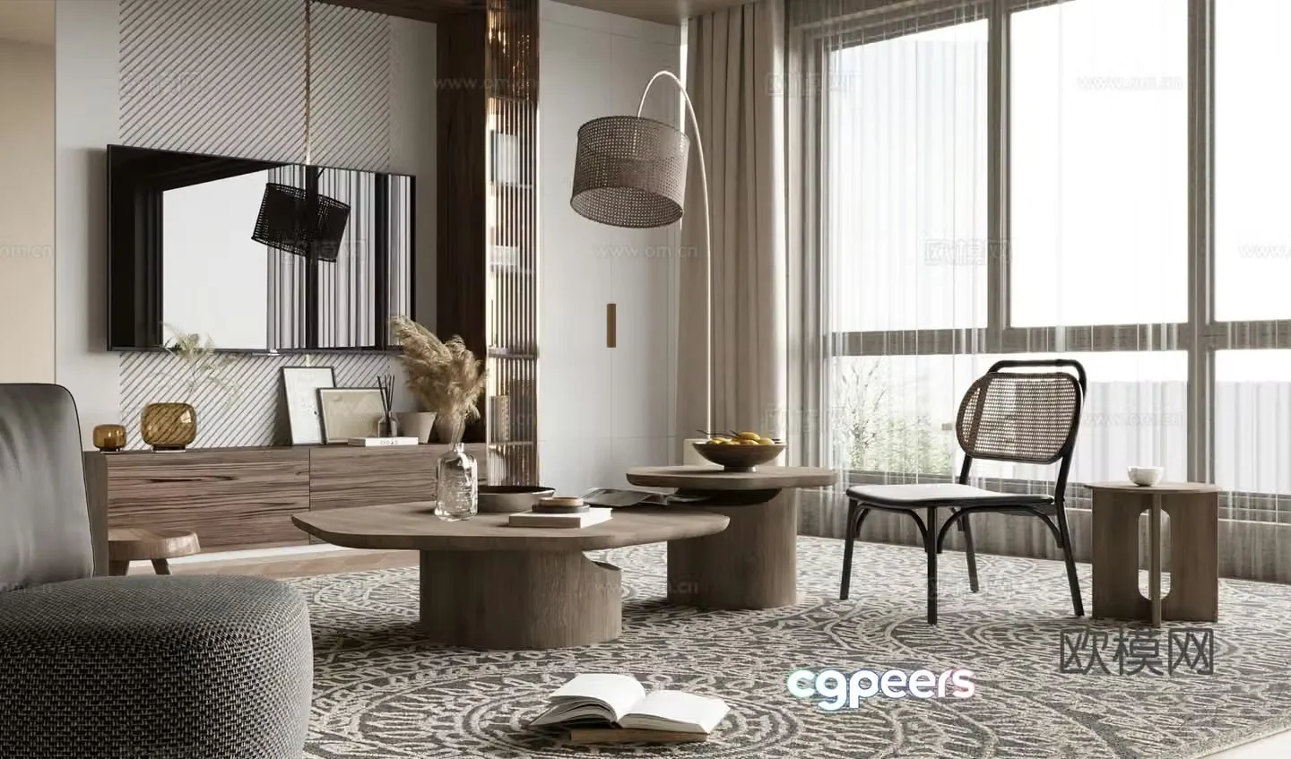 Middle-aged coffee table TV cabinet 3D model