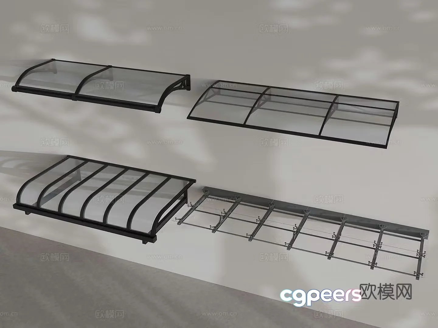 Glass awning steel structure outdoor awning sun protection shed 3D model