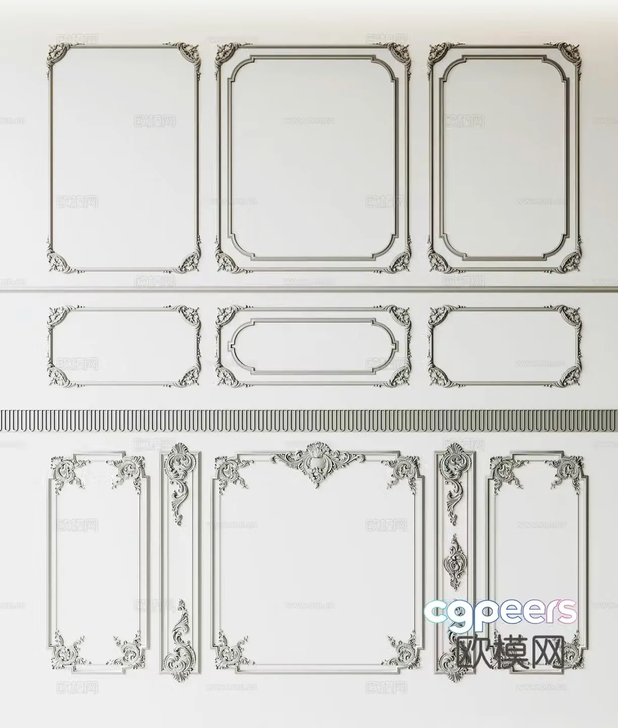 French gypsum line combination gypsum waistline carved gypsum line background wall 3d model