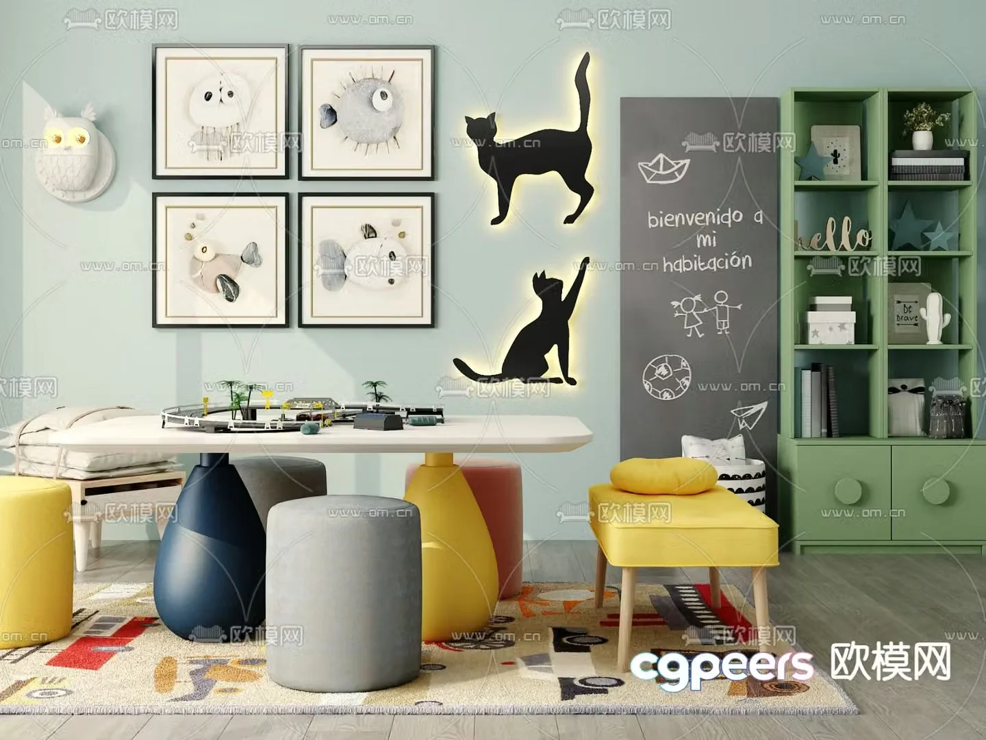 Nordic children’s table and chair toys 3d model
