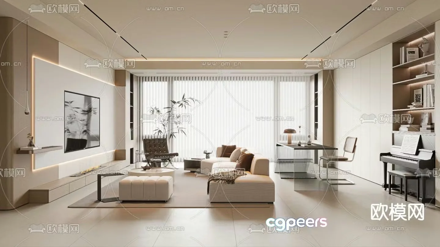 Creamy living room 3d model