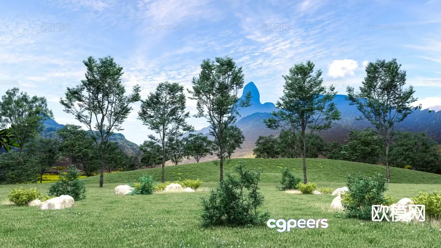 park landscape hillside forest 3d model