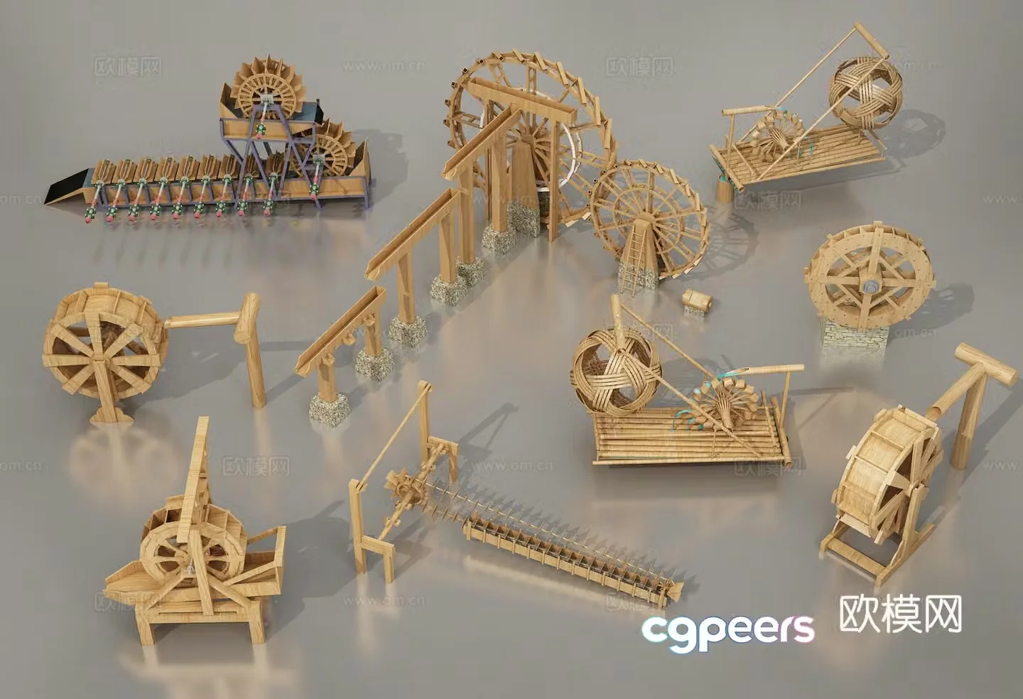 Modern water wheel modern water wheel landscape sketch 3d model